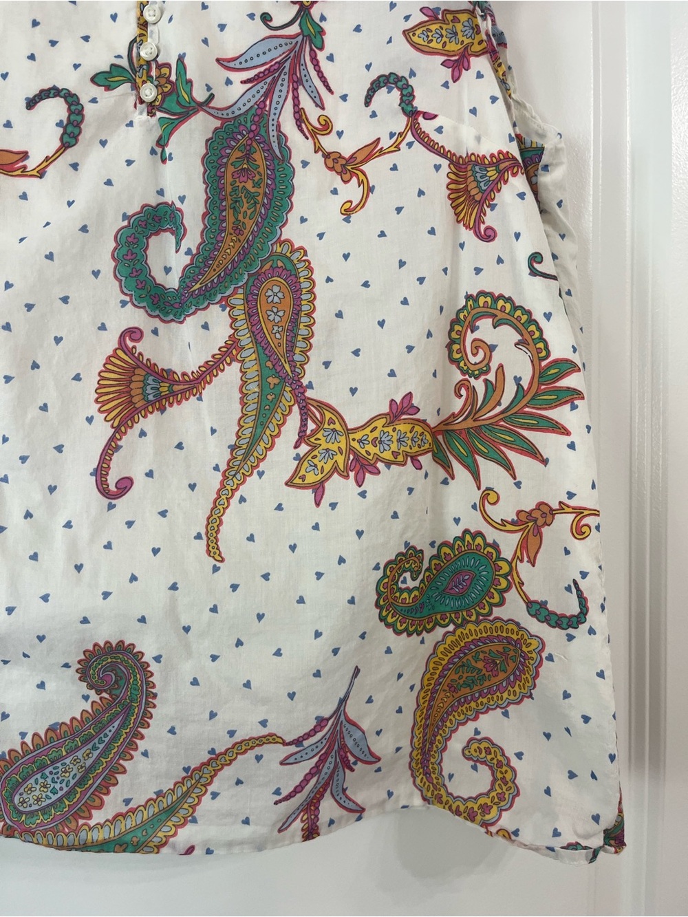 Talbots Top White Paisley Print Cap-Sleeve Blouse 100% Cotton Large Petite - Picture 4 of 6